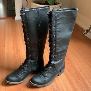 Rocket Dog black leather knee high boots